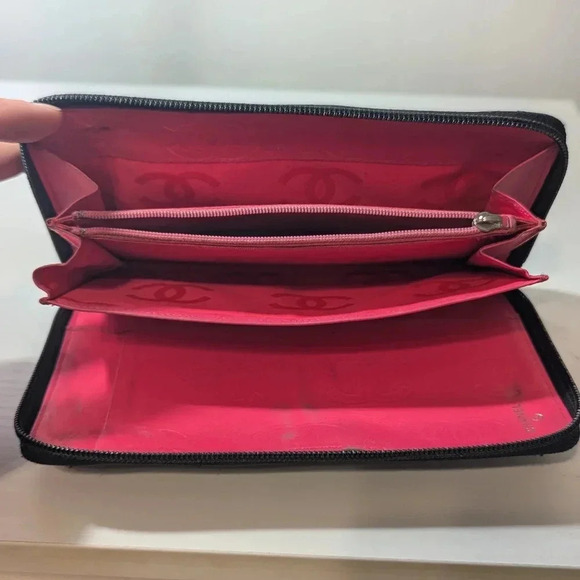 Authentic Chanel Cambon Long Wallet Black Leather with Hot Pink Interior - Picture 14 of 15
